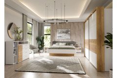 Mayacus von Forte - Kommode weiß - Eiche mit 5 Fächern, 1 Tür & 4 Schubladen